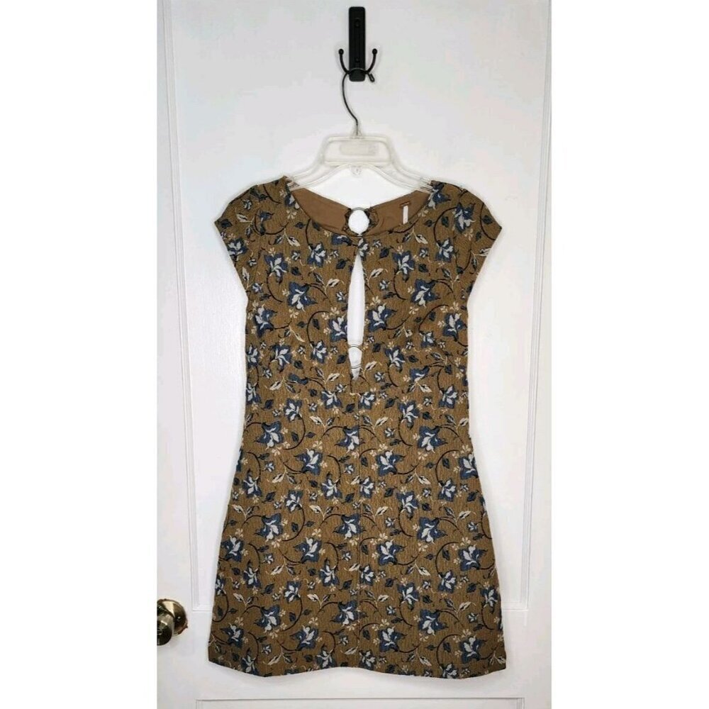 NWT FREE PEOPLE Say Yes Mini Jacquard Dress Sz 8 Green Blue Floral O Rings